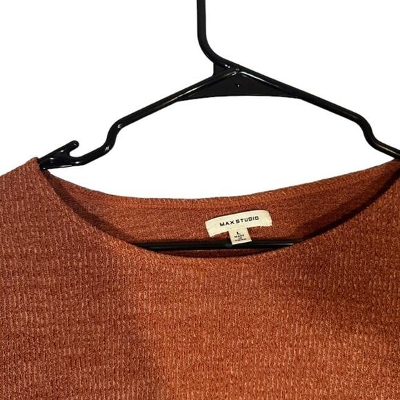 Max Studio Burnt Orange 3/4 Ruched Sleeve Boat Neck Knit Blouse Women Sz L - Picture 5 of 8